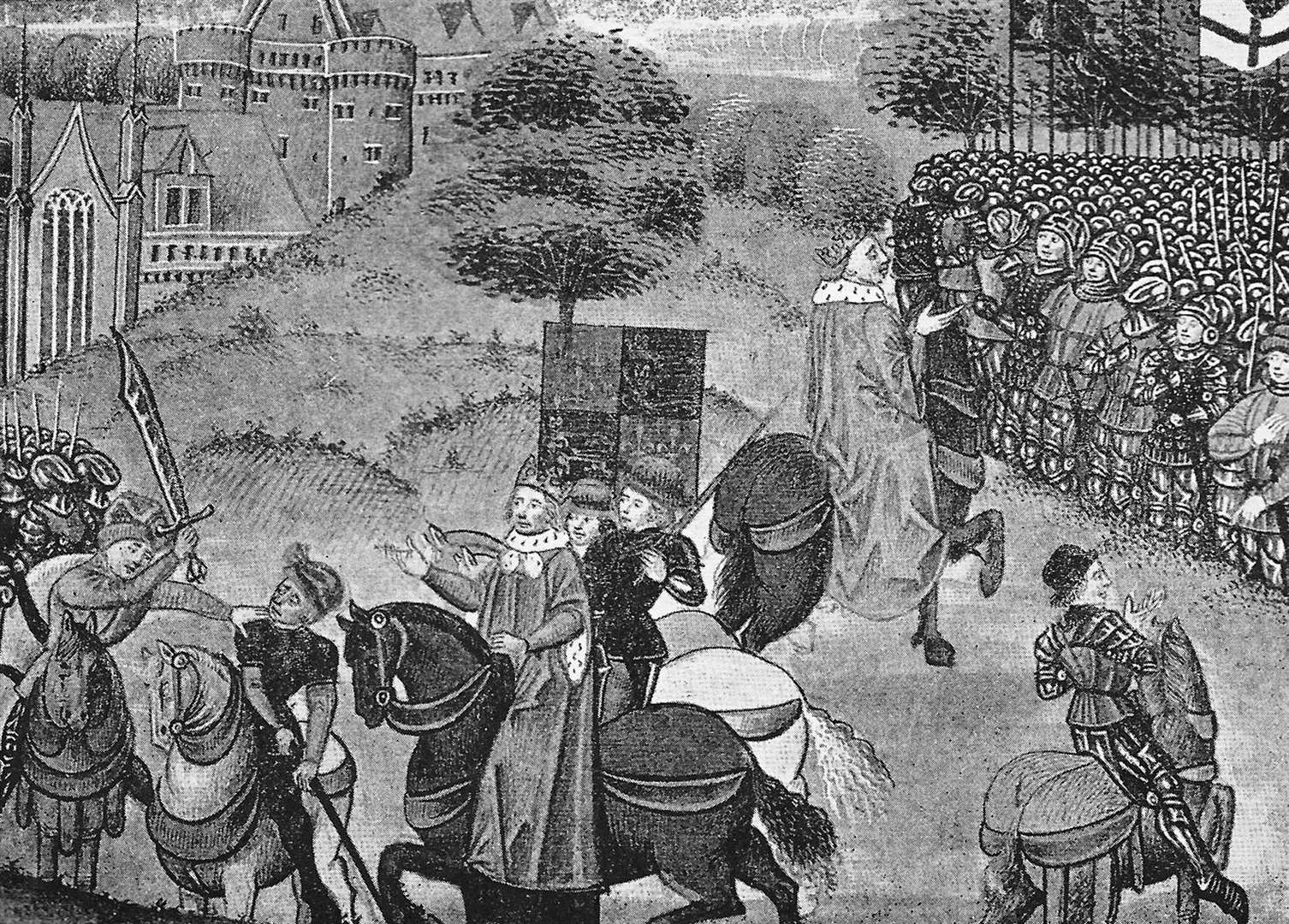 The death of Wat Tyler, who led the Peasants' Revolt is pictured