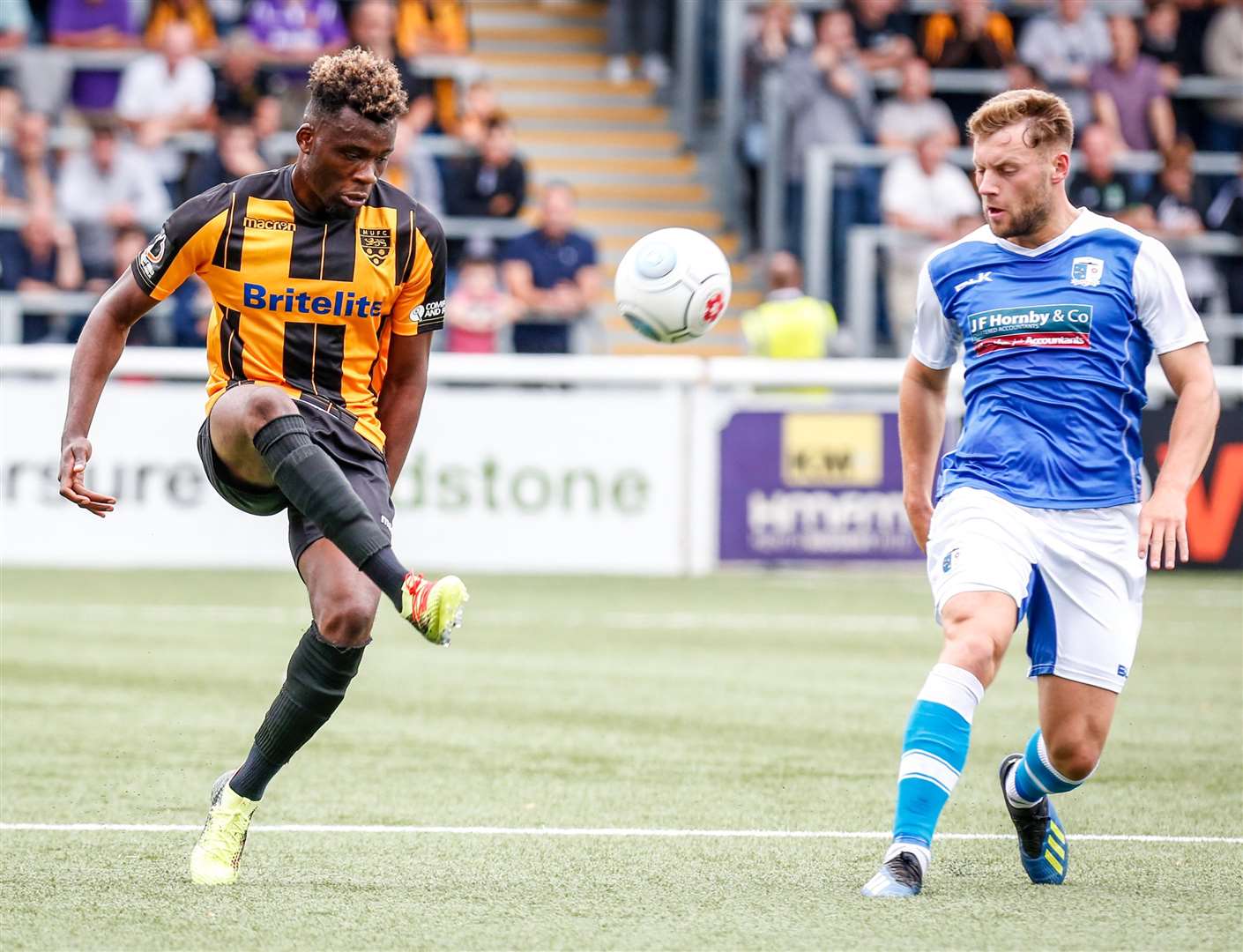 Maidstone right-back Michee Efete in action against Barrow Picture: Matthew Walker
