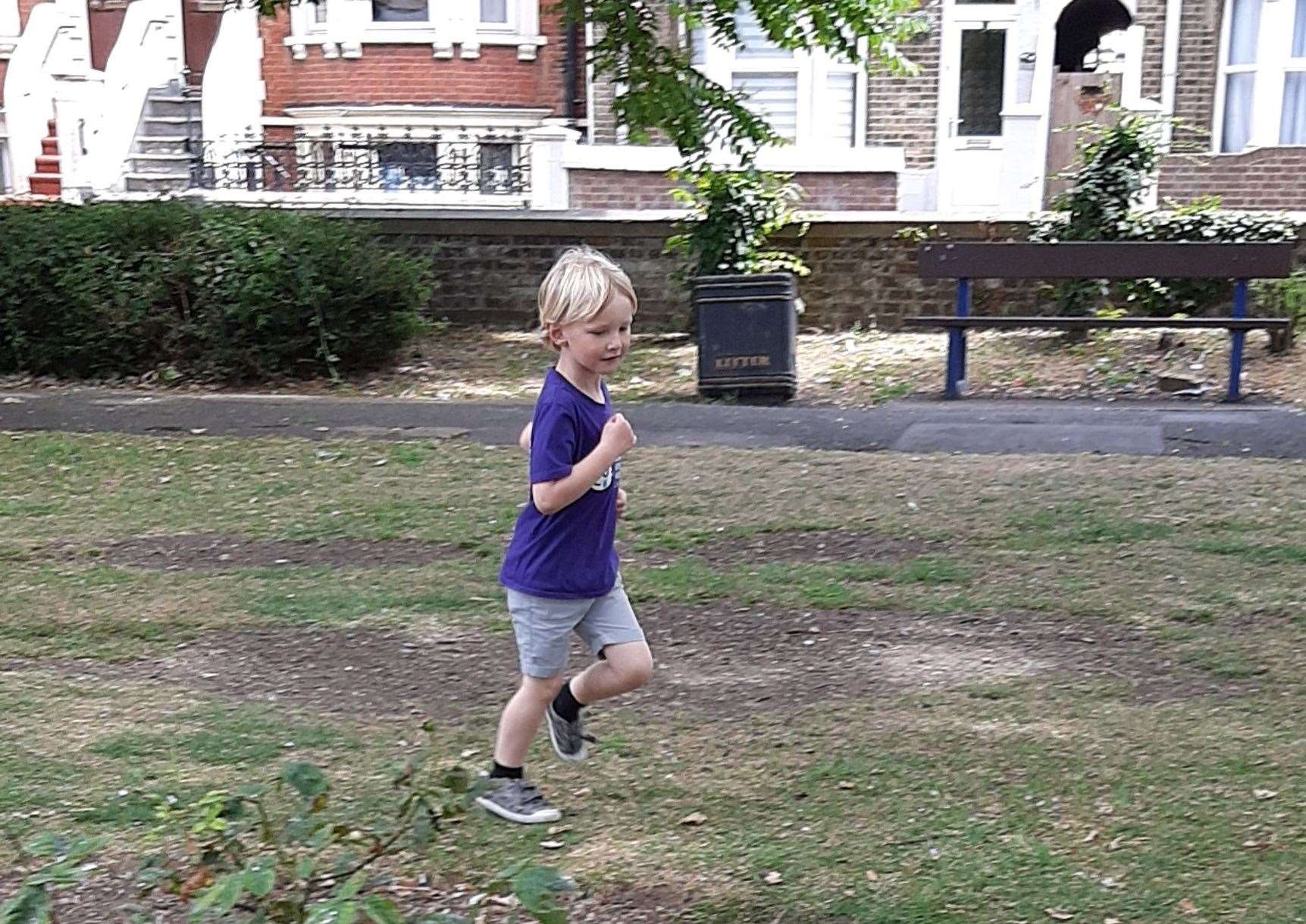 Running wild: Four-year-old Rory Newing from Sheppey was born with a deformed heart and saved by surgeons at Great Ormond Street Hospital. He is now repaying that debt by running 31k around Sheerness for the London children's hospital