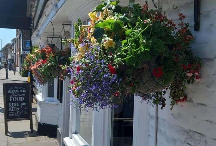 The hanging baskets that were stolen from the Maiden Head pub in Wincheap, Canterbury. Picture: Jeremy Stirling