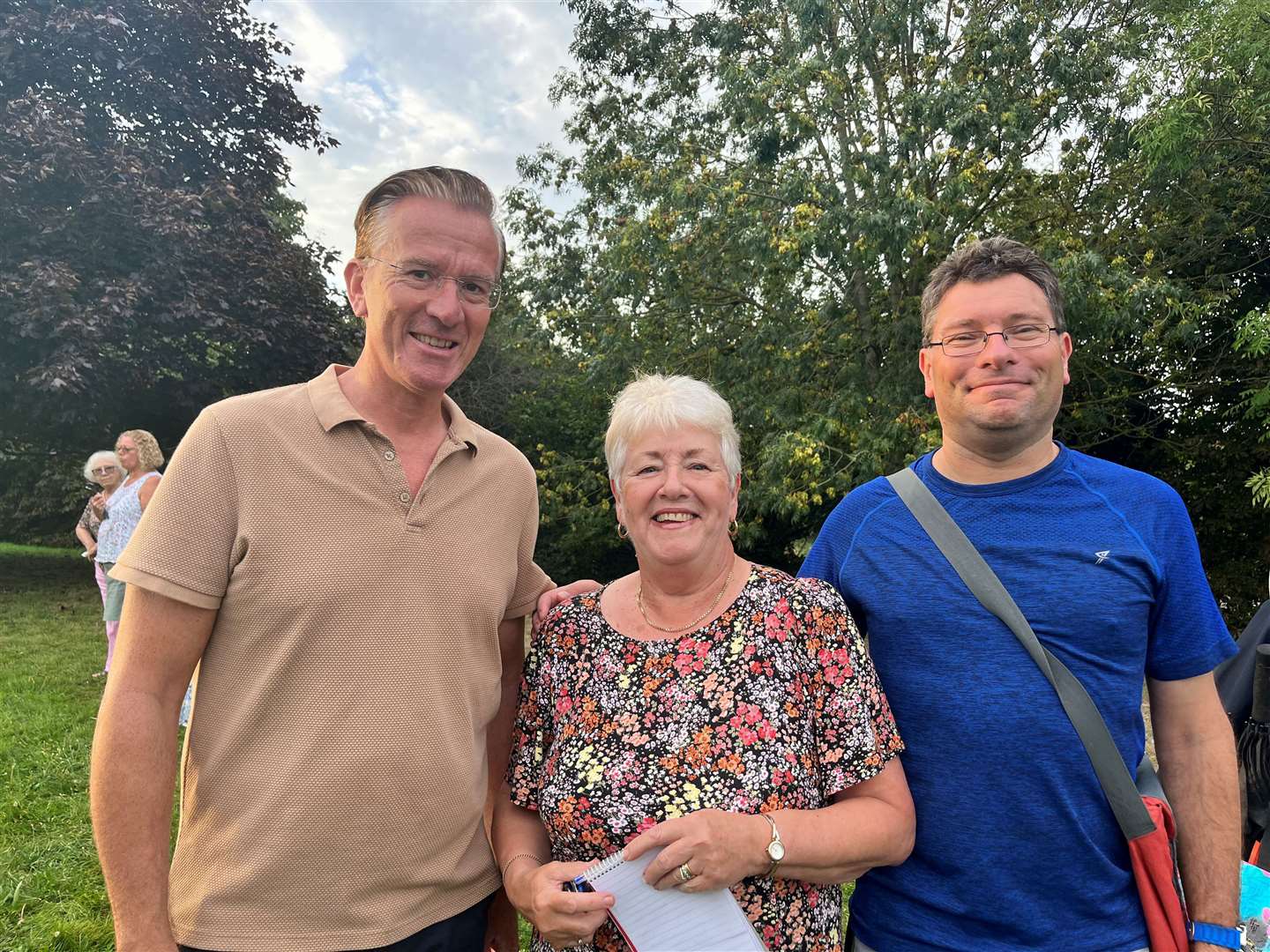 Paul Lansdell (left), Pauline Lowman and Thierry Maillard distributed leaflets about the village green application in a bid to get residents' support