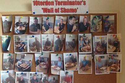 The wall of shame at Papa Joe's cafe in St Michael's of customers who have attempted, and failed, to eat the 10Terden Terminator