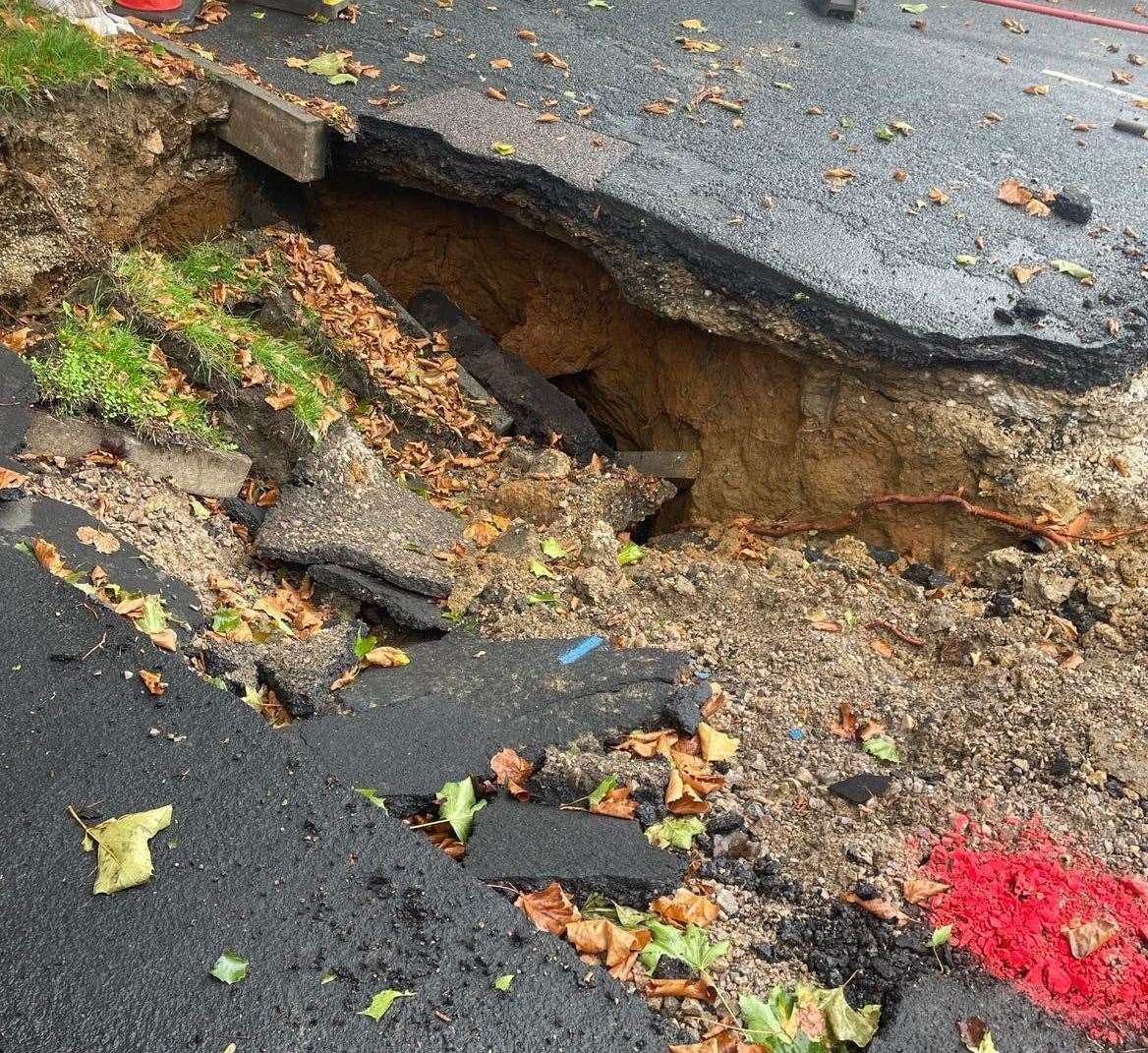 The sinkhole has expanded and the road is now closed. Picture: John Kane