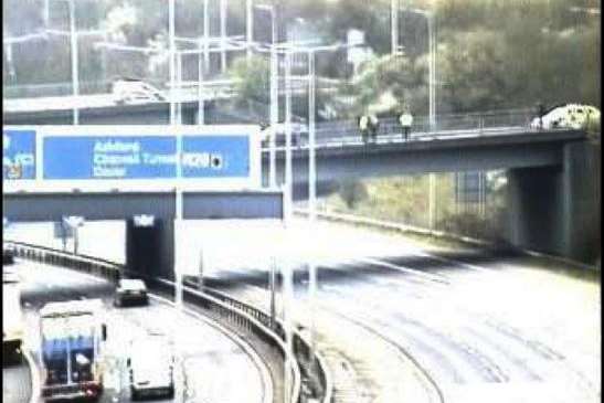 The scene on the bridge at junction 4 of the M20