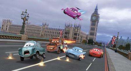 Cars 2 (left to right) Professor Z (voiced by Thomas Kretschmann), Mater (voiced by Larry the Cable Guy), Holley Shiftwell (voiced by Emily Mortimer), Finn McMissile (voice by Michael Caine) and Lightning McQueen (voice by Owen Wilson). Picture: PA Photo/Disney/Pixar.