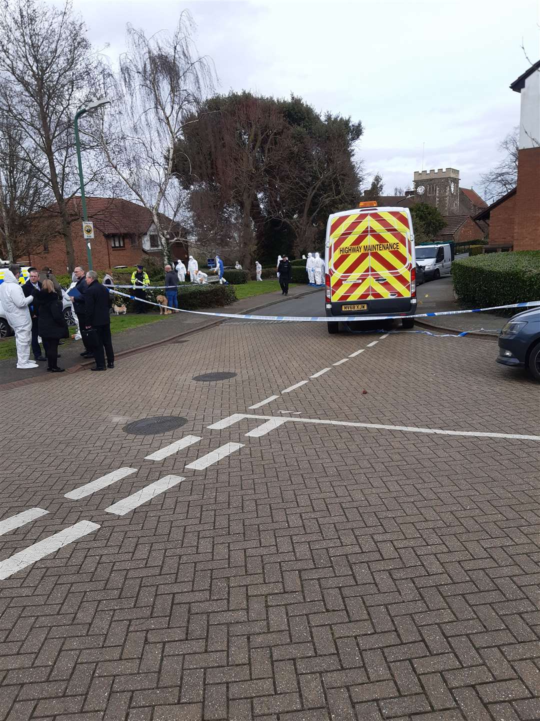 Police at the scene following a shooting in Cooper Close, Greenhithe.