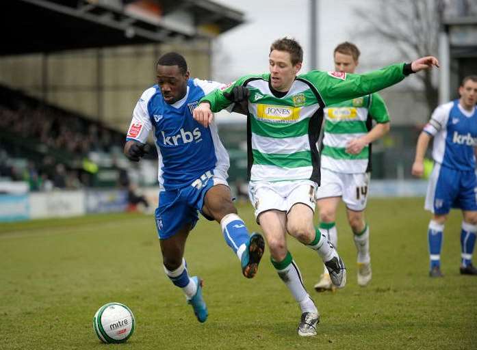 James Walker in action for the Gills at Huish Park in 2010