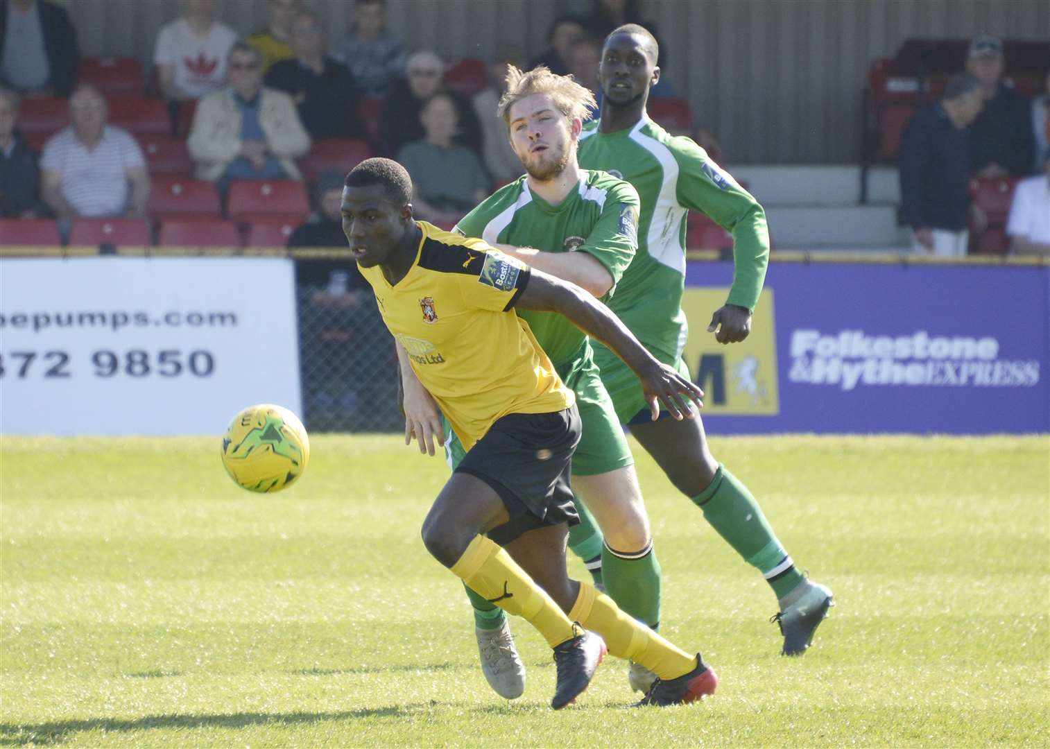 Ade Yusuff in action for Folkestone Picture: Paul Amos
