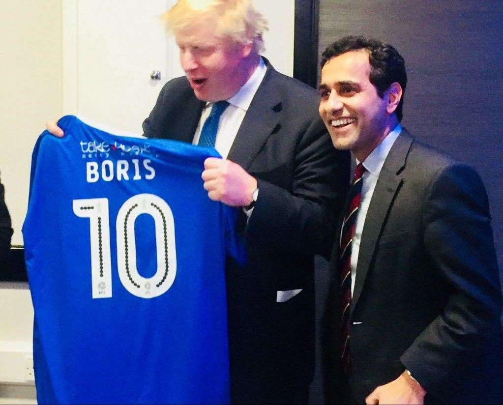 Boris Johnson was presented with a Gills' shirt by MP Rehman Chishti in 2019