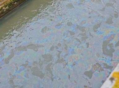 A suspected oil spill in the River Stour in Canterbury. Picture: Kayleigh Gogerly