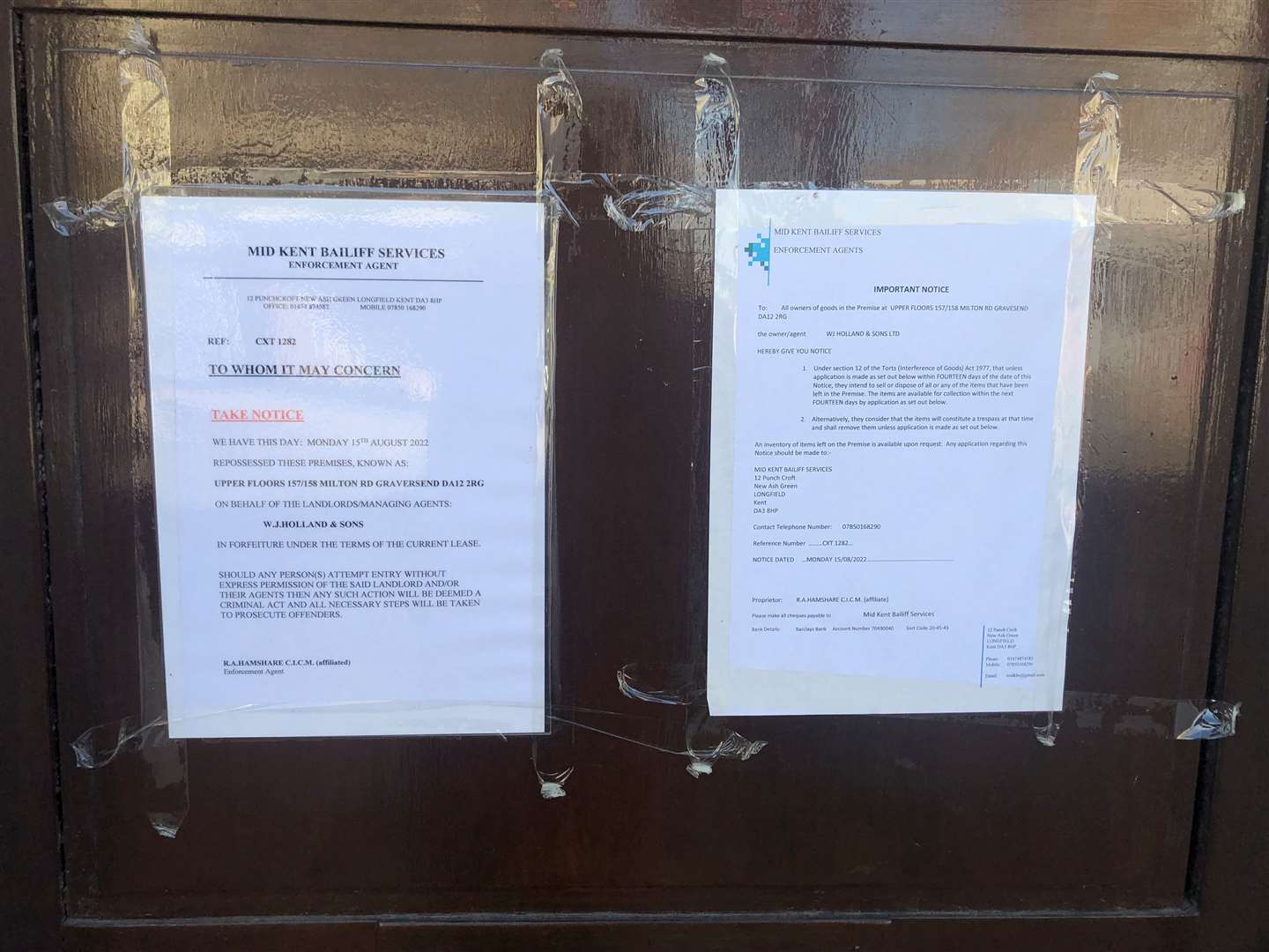 Repossession notices were posted on the door in August 2022