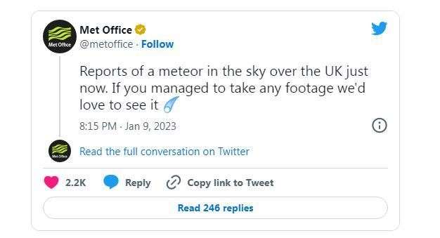 The Met Office tweeted, asking for footage of sightings (61758229)