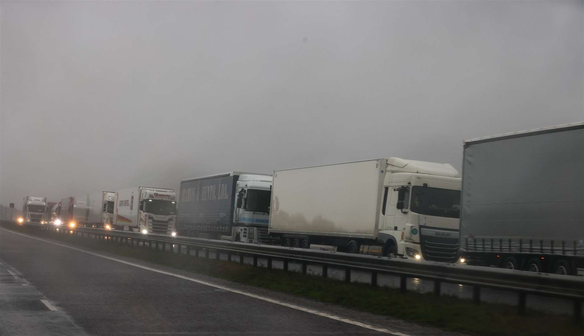 Lorries queueing on the A20. Picture: UKNIP