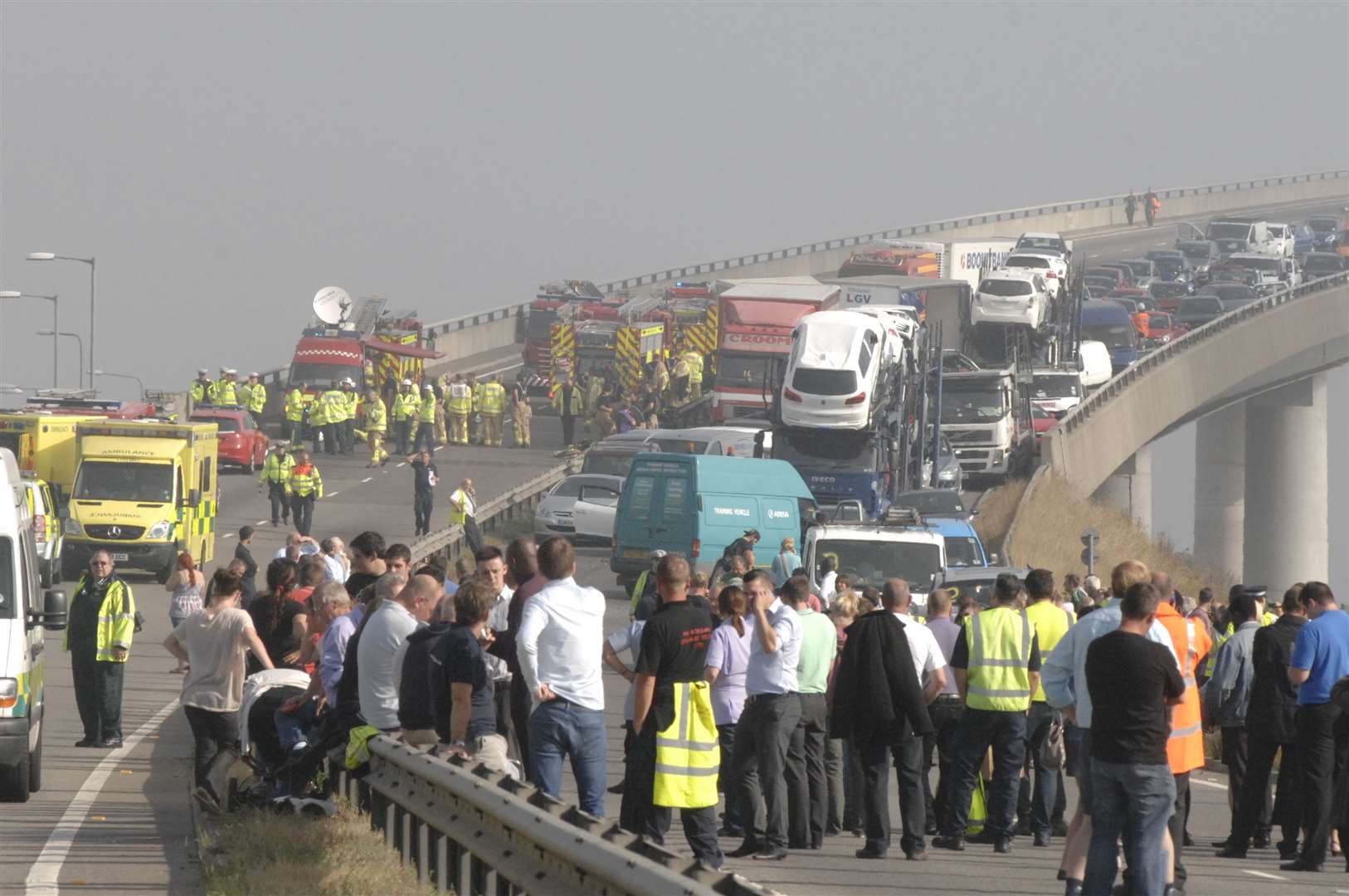 The scene at the Sheppey Crossing following the crash in 2003. Picture: Chris Davey