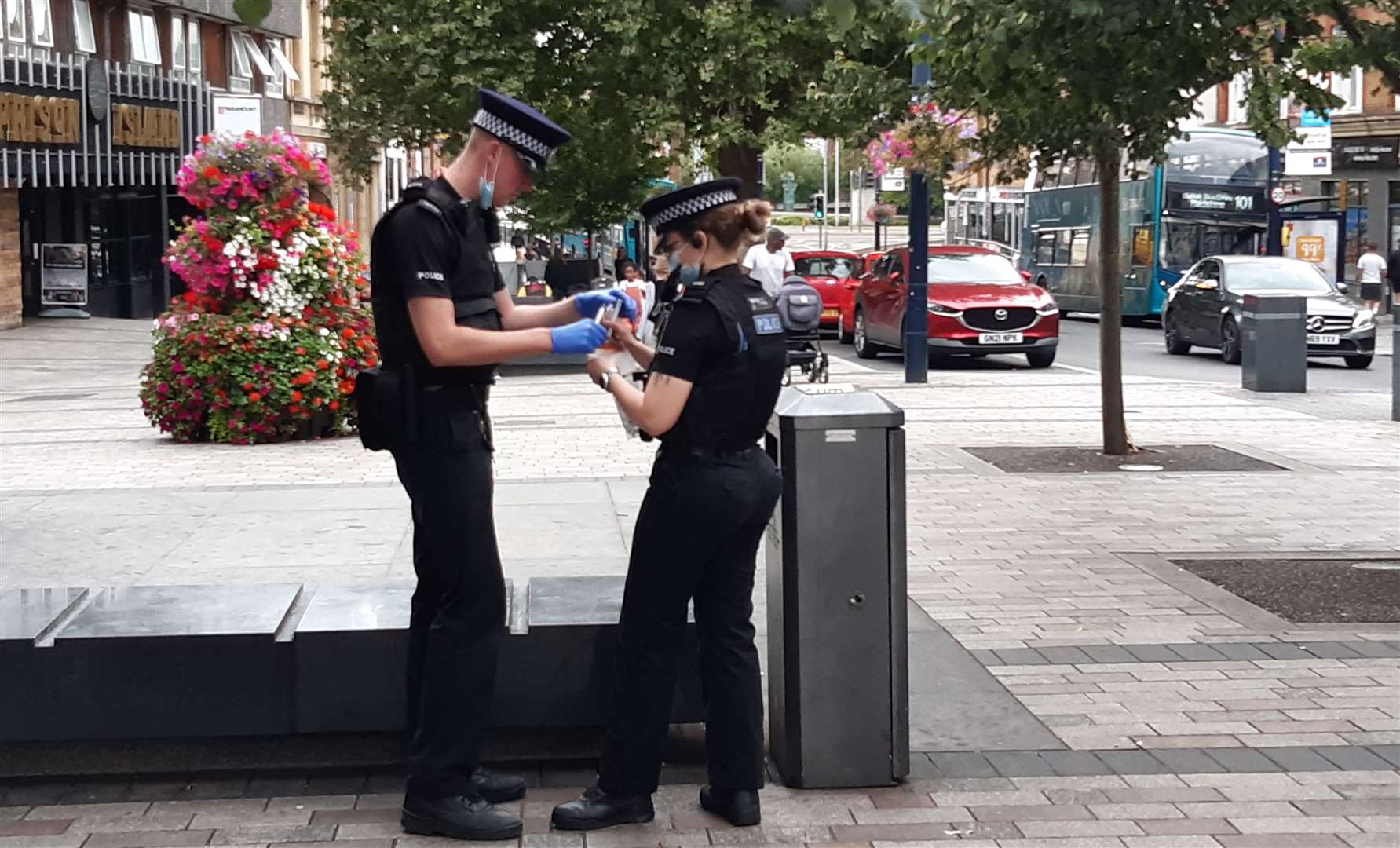 Officers in Lower High Street (Remembrance Square), Maidstone on Thursday, August 26