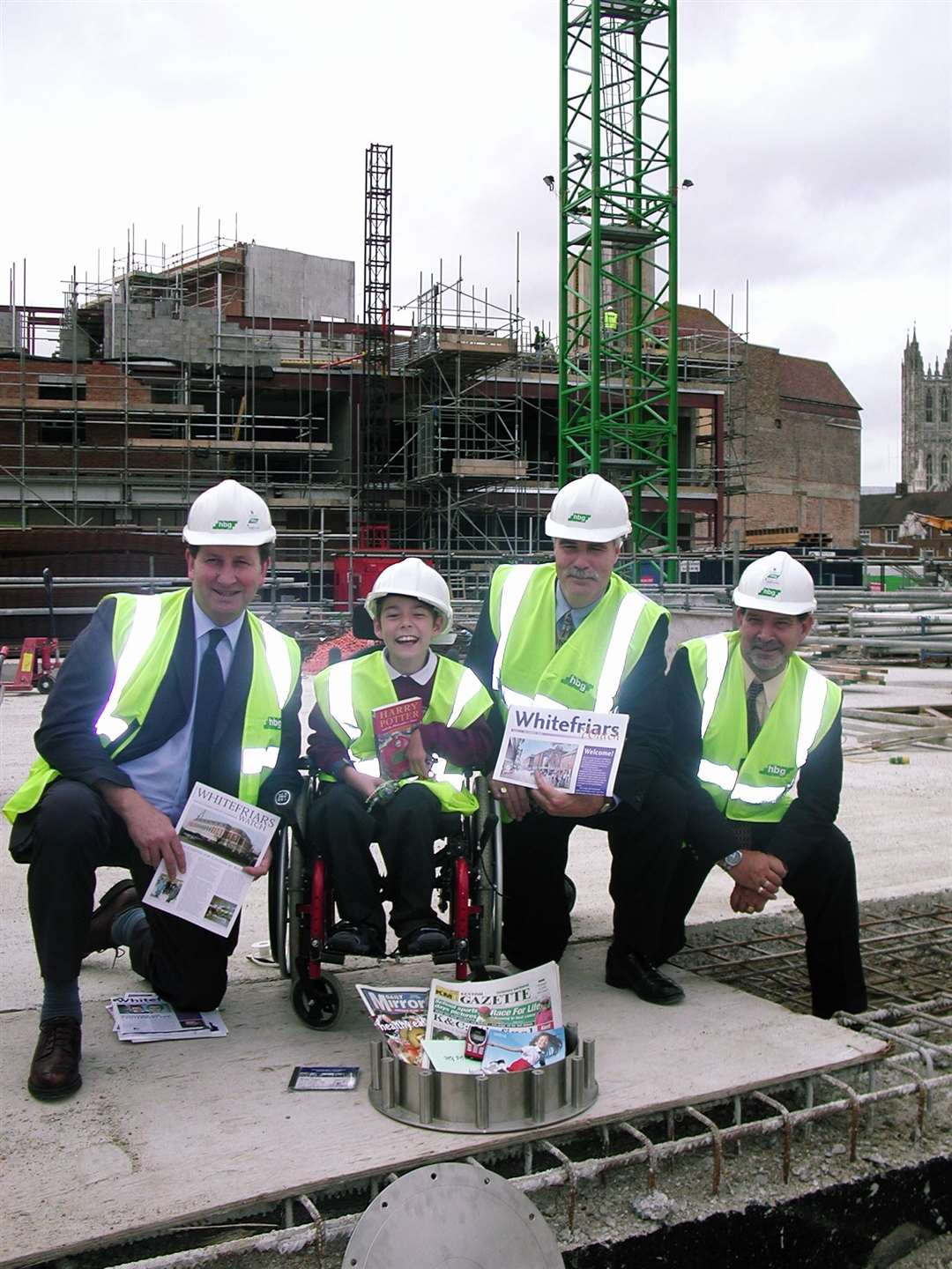 Peter Scutt, Matthew Dye, and Chris Edwards and Ted Hunt of HBG Construction at the Whitefriars site in 2003