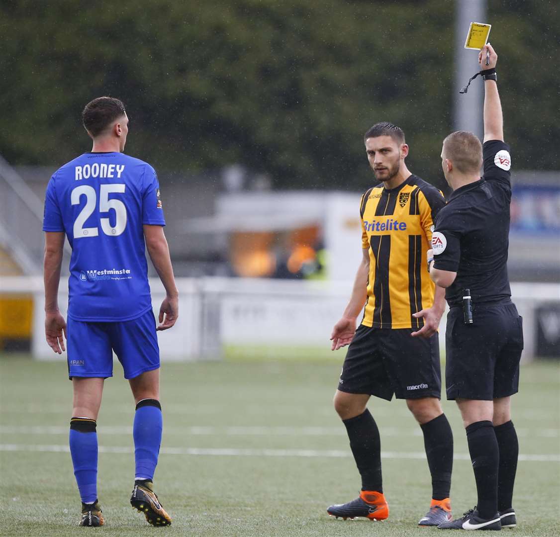 Jake Cassidy goes in the referee's book Picture: Andy Jones