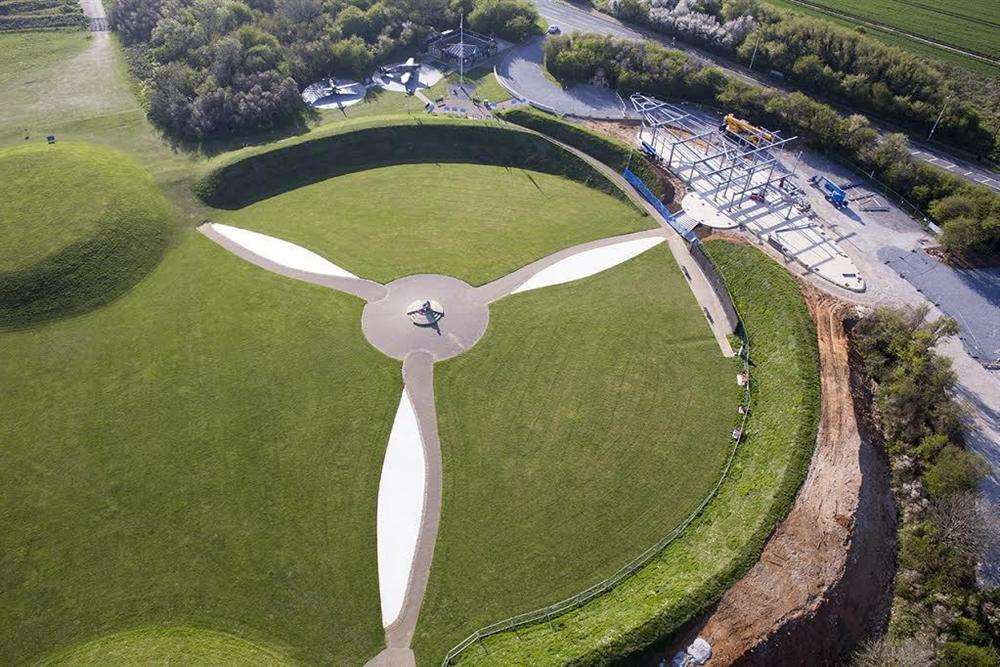 The wing in place, next to the propeller landmark