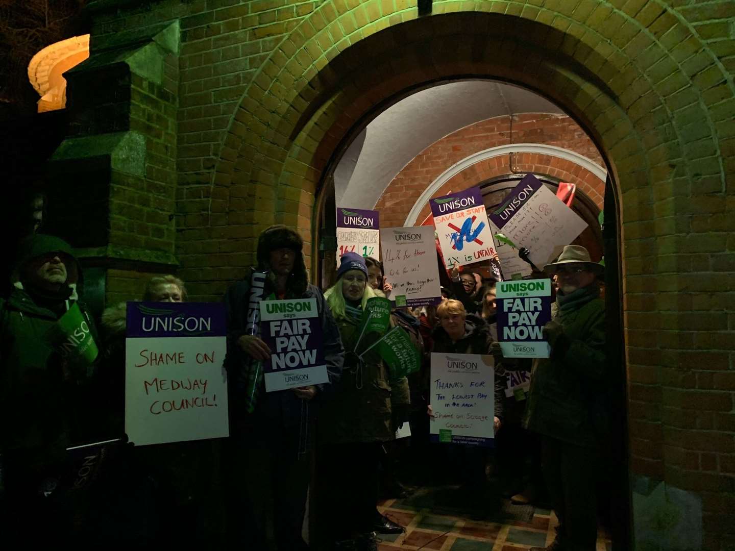 Medway Council staff protest outside the authority's budget meeting