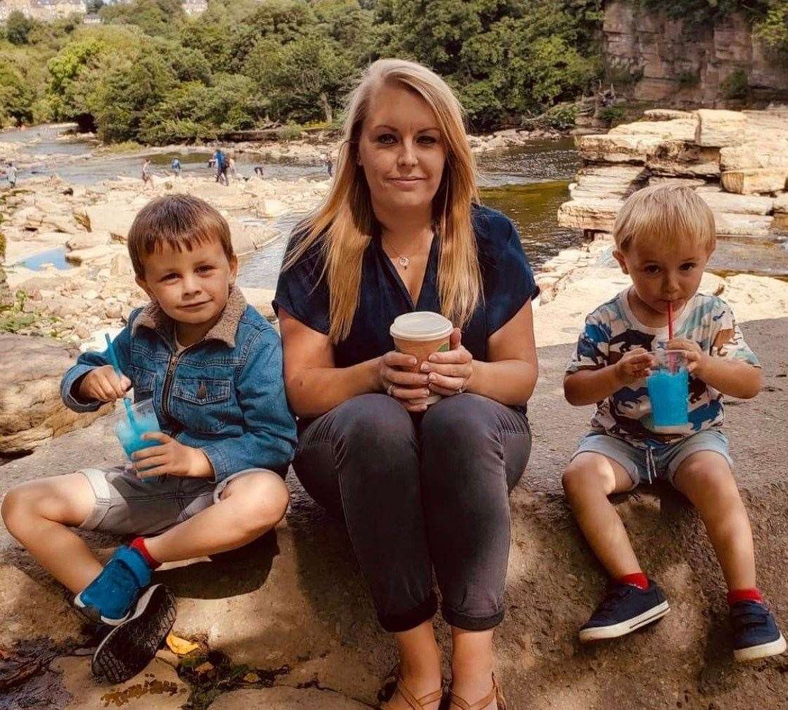 Louise Sutcliffe with her sons William, six, and Thomas, four. Picture: Louise Sutcliffe