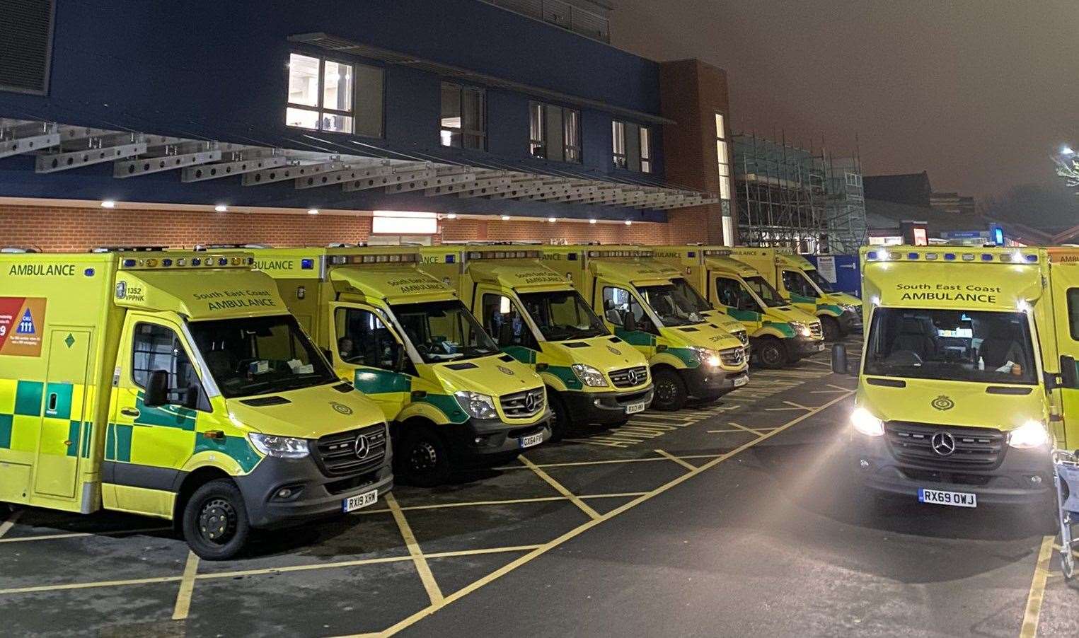 Ambulances waiting outside Medway Maritime Hospital. Picture: Cameron Walker