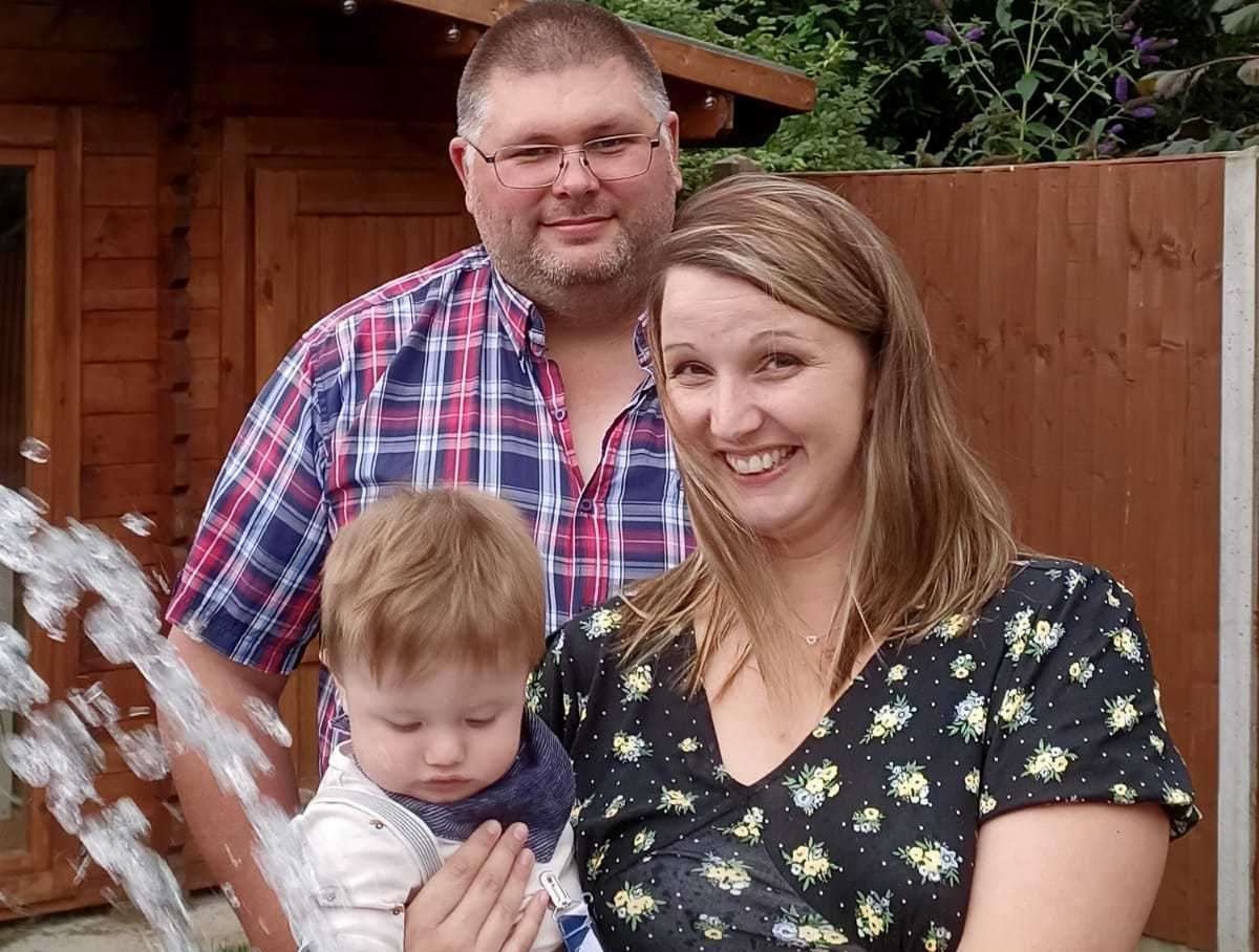 Oliver and his parents Lewis and Zoe, from Ashford. Picture: Steeper family