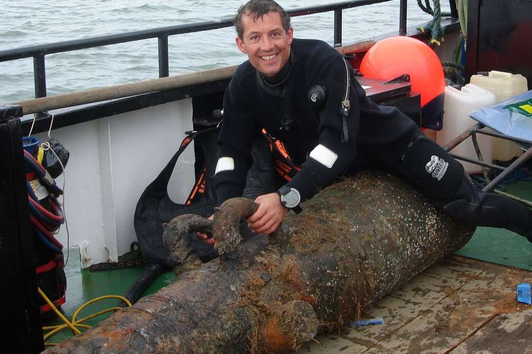 Vincent Woolsgrove from Ramsgate pictured with one of the cannons