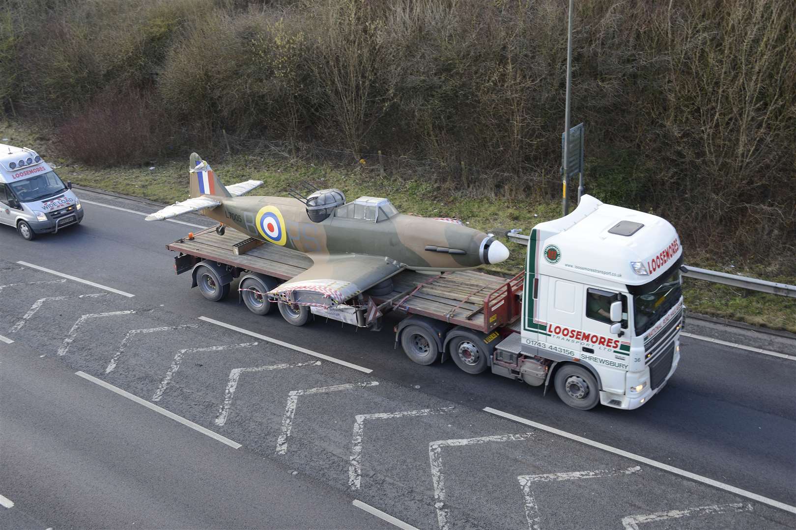 The Boulton Paul Defiant replica, reaching the end of its journey to Hawkinge.