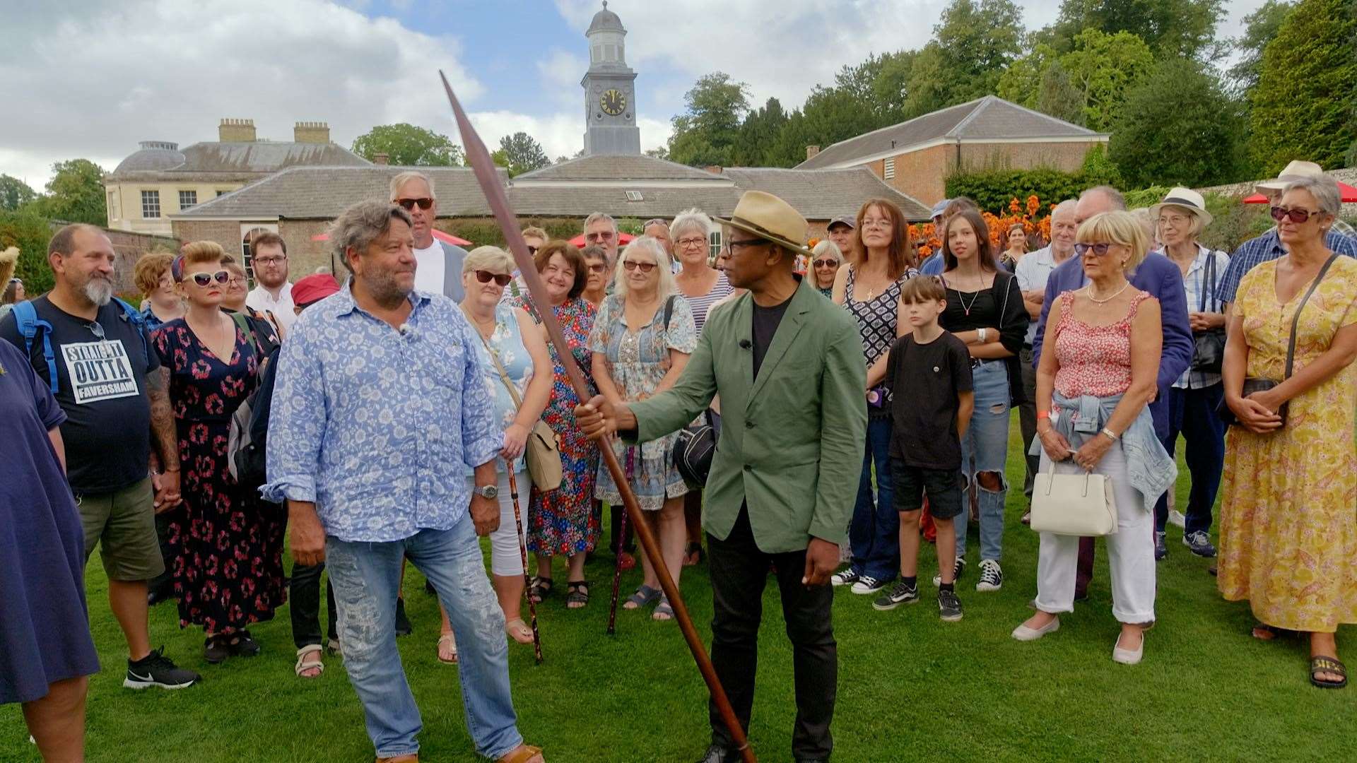 Ronnie-Archer Morgan is intrigued by a Polynesian Club at Belmont House, outside Faversham. Picture: Antiques Roadshow / BBC Studios