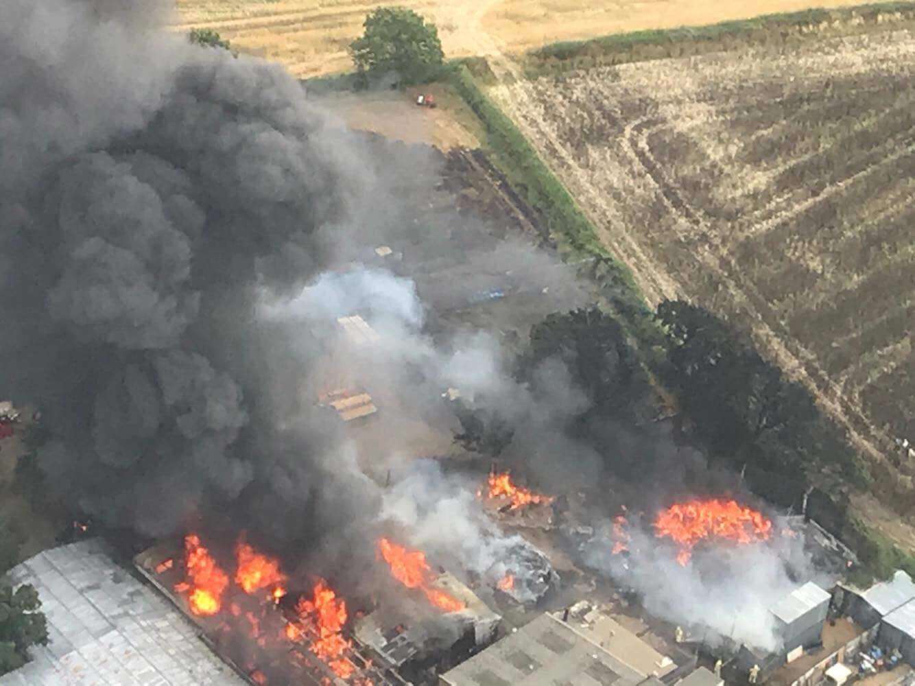 The fire at the Smarden Business Park. Picture: Andrew Boxall and Jamie Freeman (Headcorn Aerodrome) (3204245)