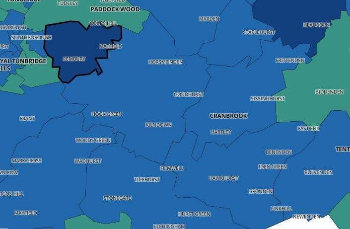 The Covid-19 infection rates in Tunbridge Wells. Pic: Public Health England