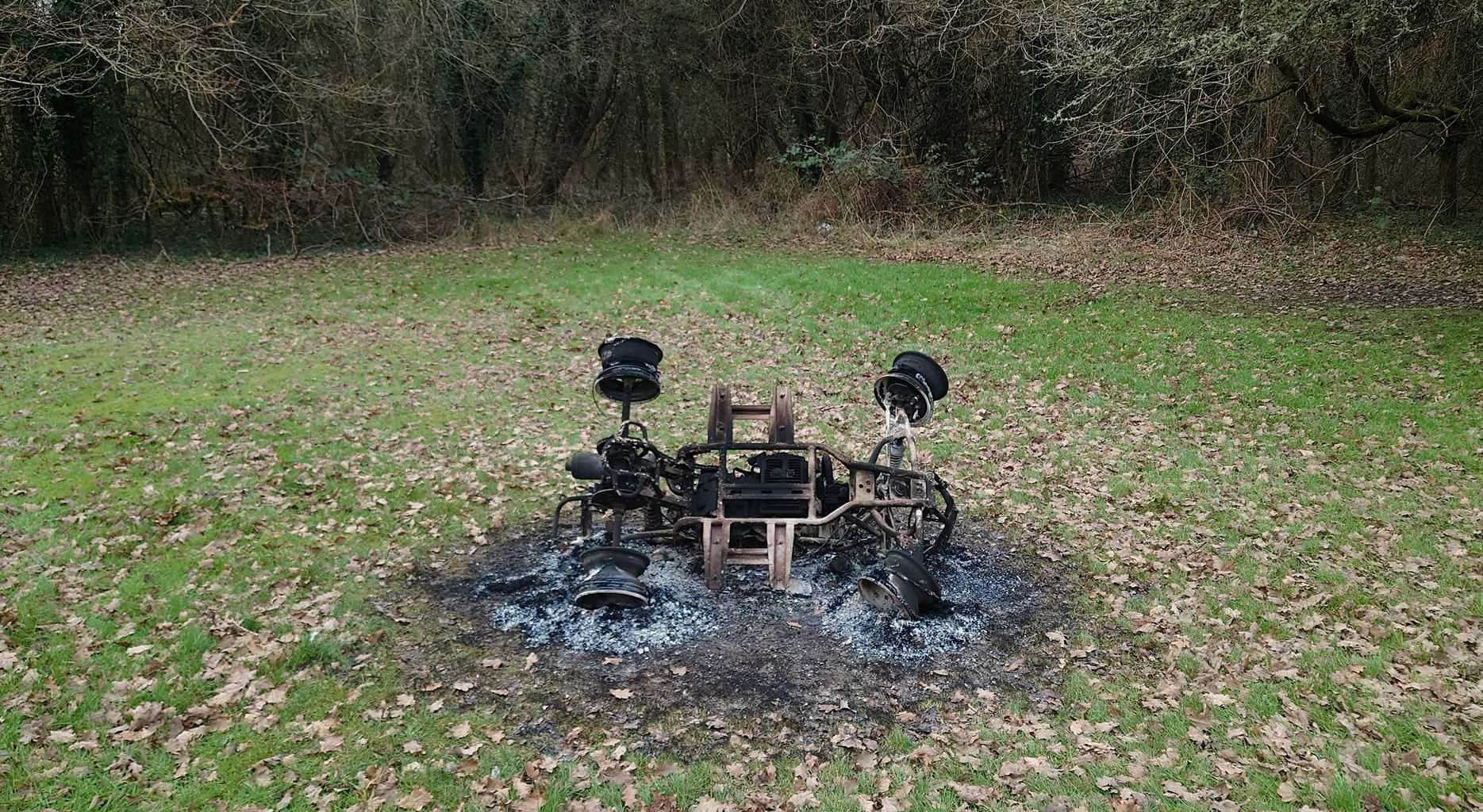 The burnt out remains of the stolen quad bike