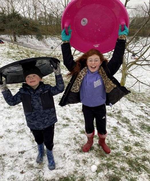 Pupils from Valley Invicta Primary School at Aylesford have fun in the snow