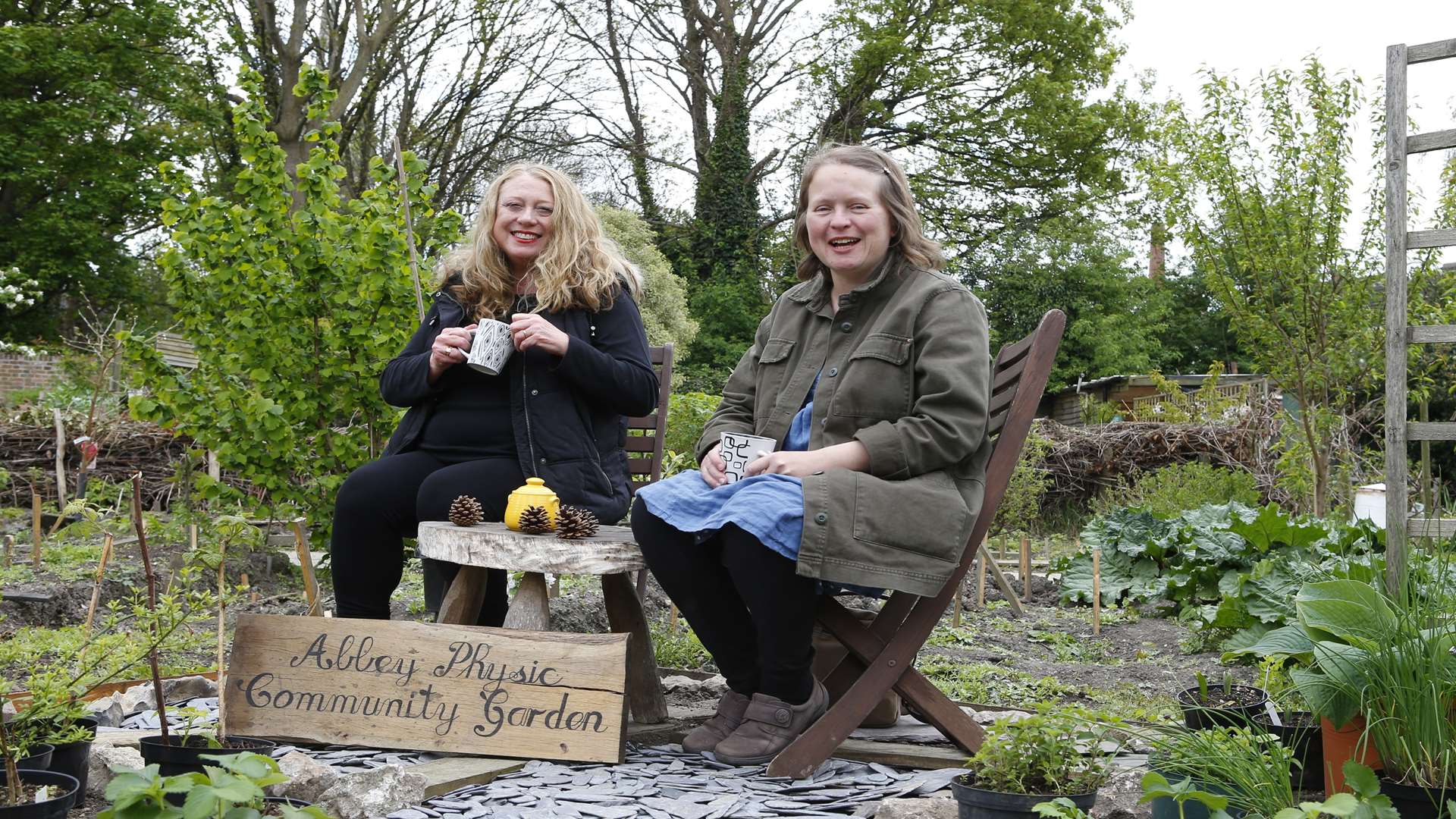 Antoinette Stammers and Helen Percival in the mock-up garden for Hampton Court.