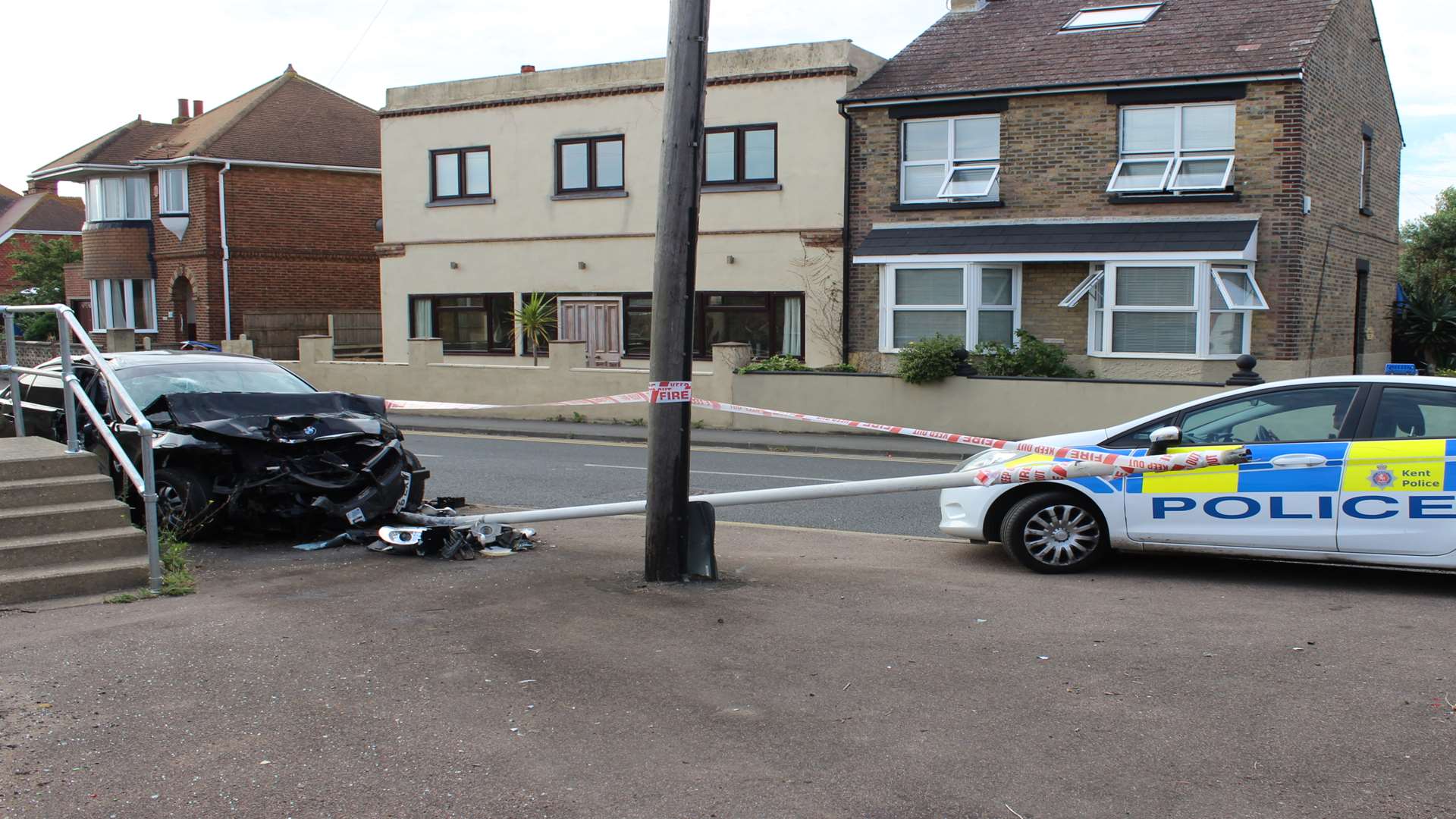 Police attend BMW crash in Marine Parade, Sheerness, at the junction with Seager Road, Tuesday morning.