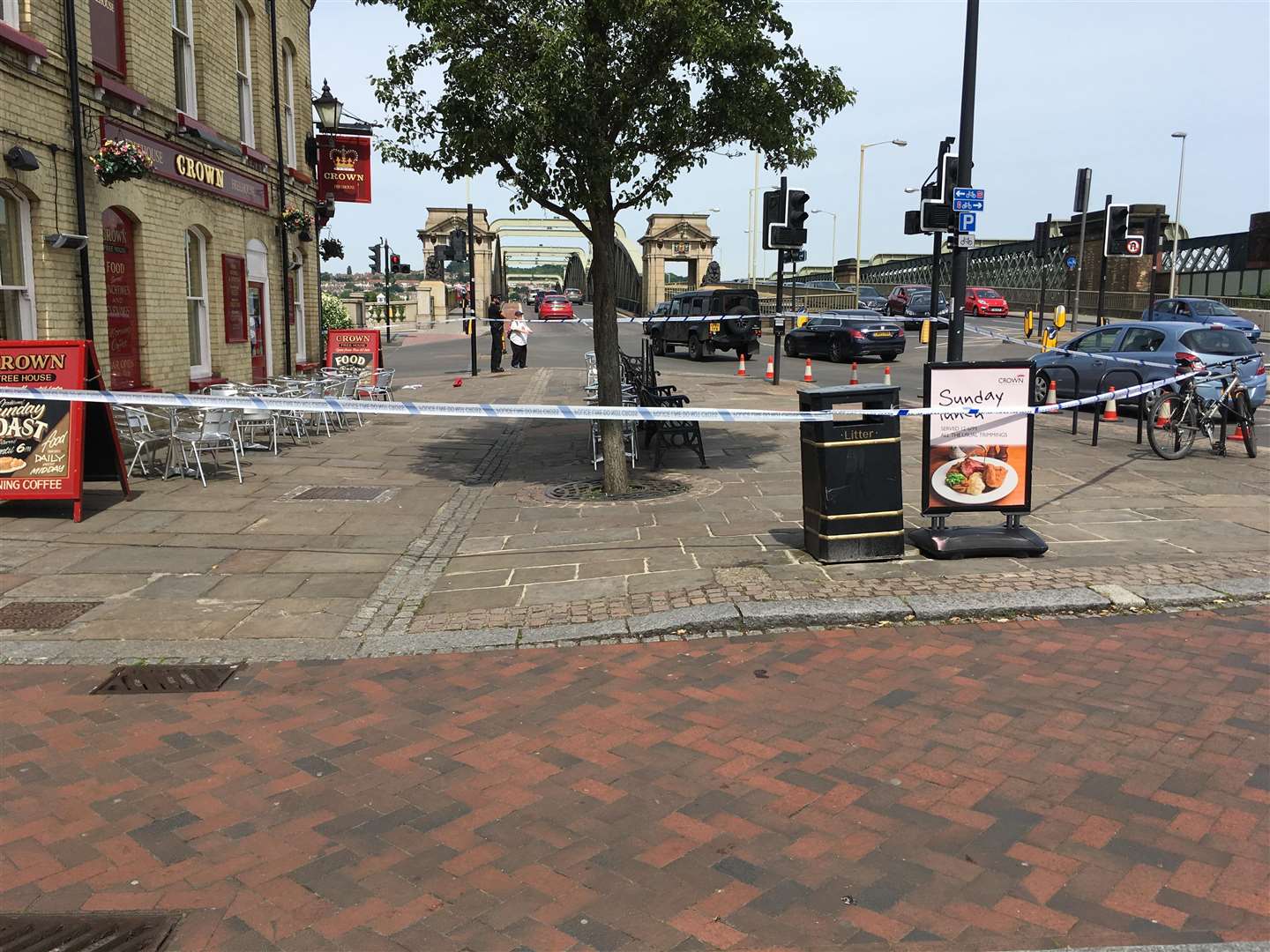 The area outside The Crown pub in Rochester was sealed off after the incident.