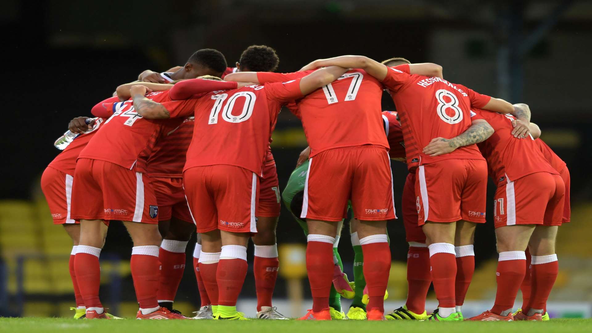 Gillingham's pre-match huddle at Southend on Tuesday in the first round Picture: Barry Goodwin