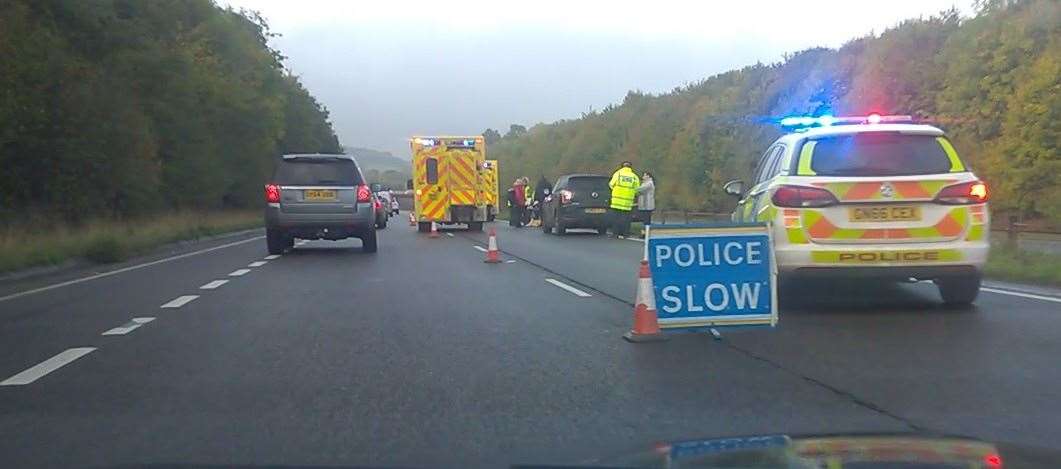 Police have closed a lane on the Maidstone-bound A249