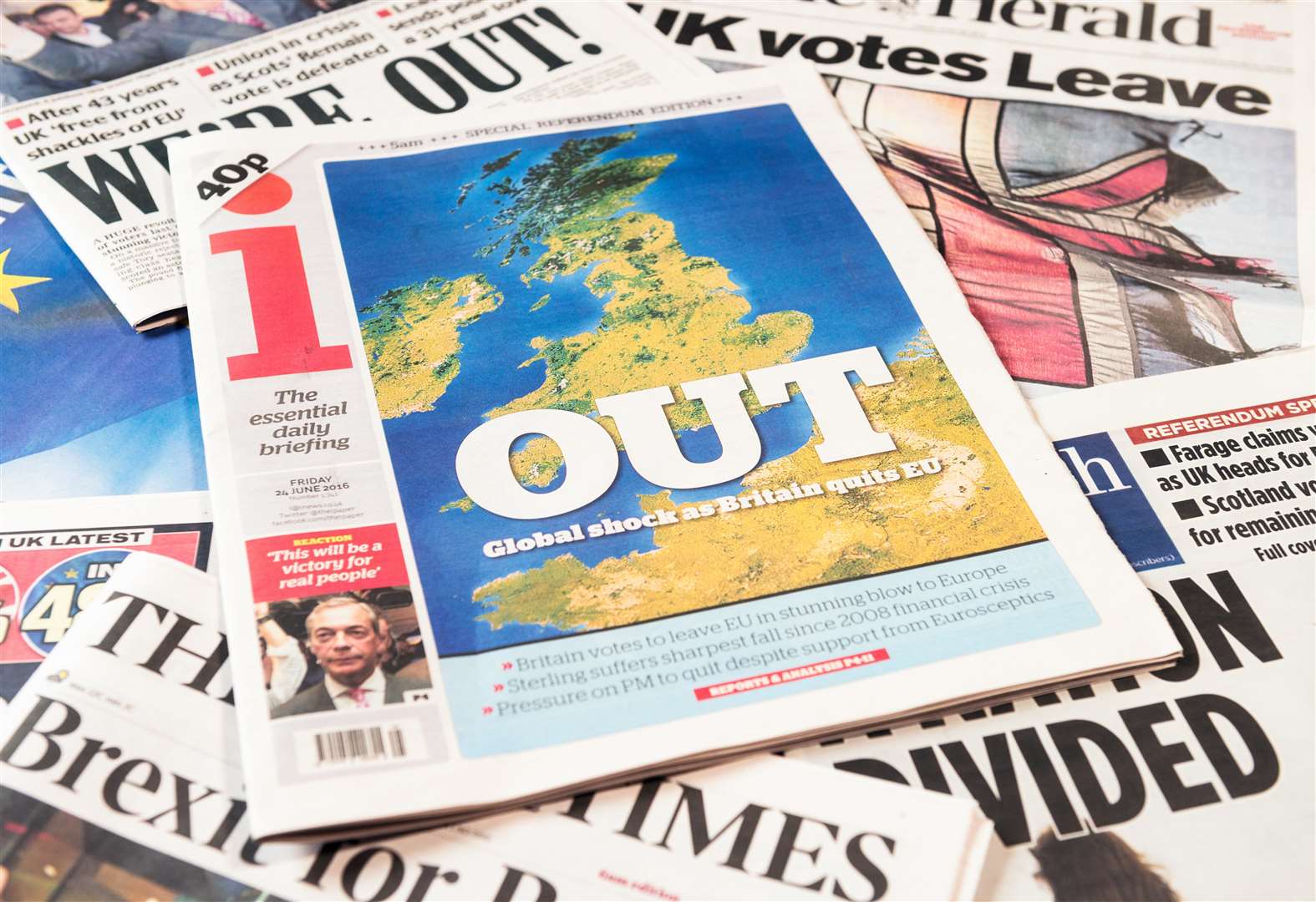 The front pages of a selection of British newspapers on the day following the referendum result