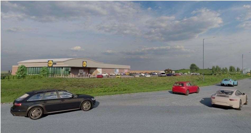 An artist's impression of how a new Lidl could look at Cowstead Corner. Picture: One Design