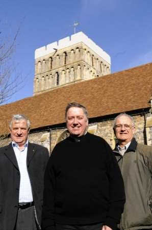Tower appeal chairman David Gates, Rev Canon Mark Roberts and appeal committee member David Senior outside St Clement's Church