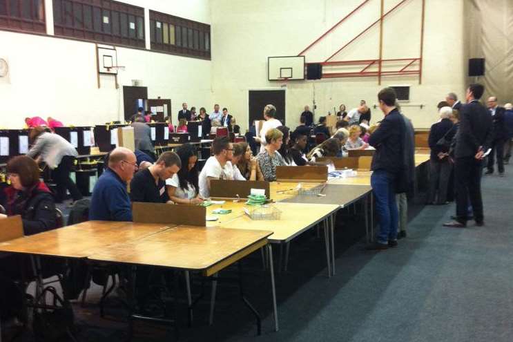 Votes being counted at Acacia Sports Hall in Dartford