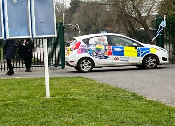 A police car outside St Mary of Charity Primary School in Faversham