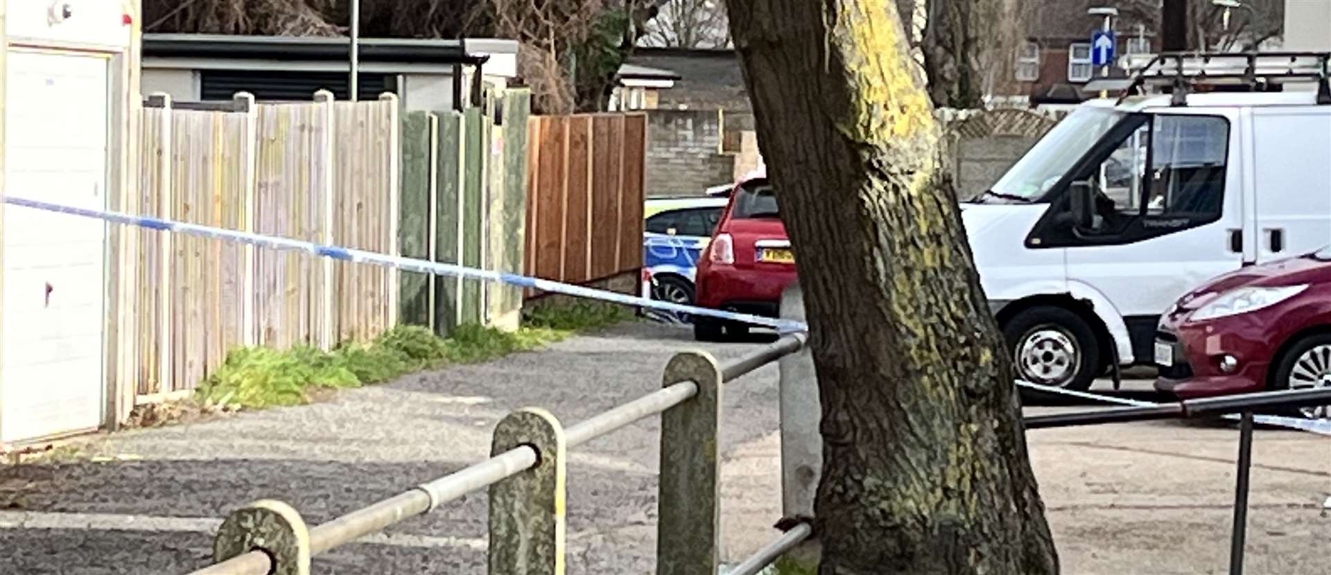 An alley next to The Pavilion in Broomfield Park, in Broomfield Road, Swanscombe was cordoned off after the assault