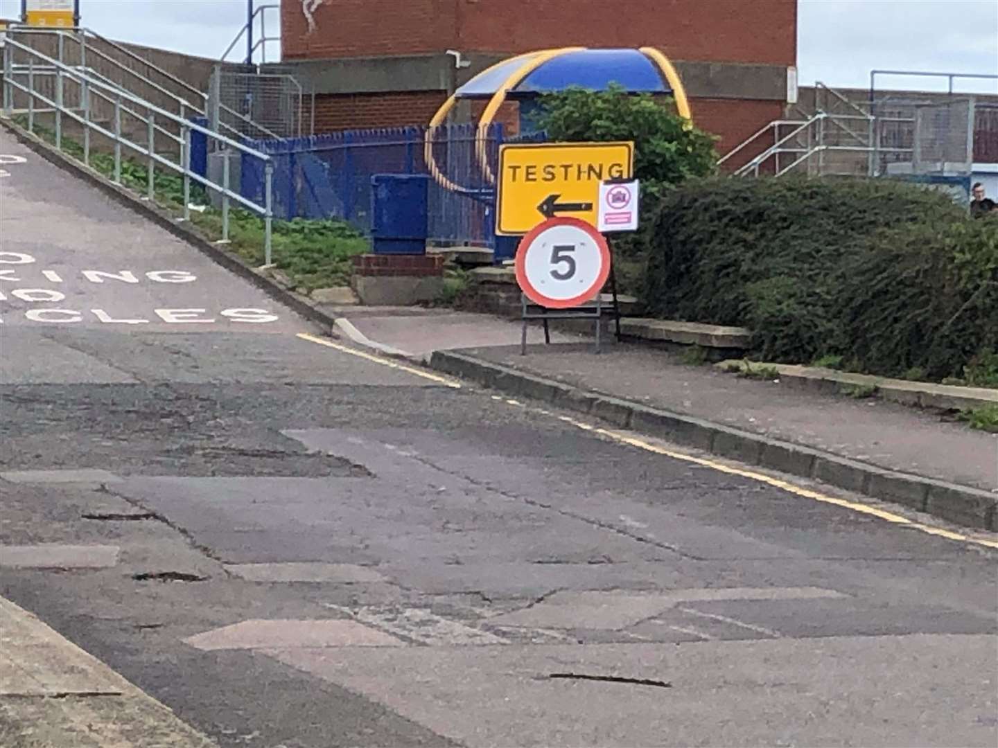 A sign pointing to the Covid testing station in Beachfields, Sheerness. Picture: Barry Hopkins