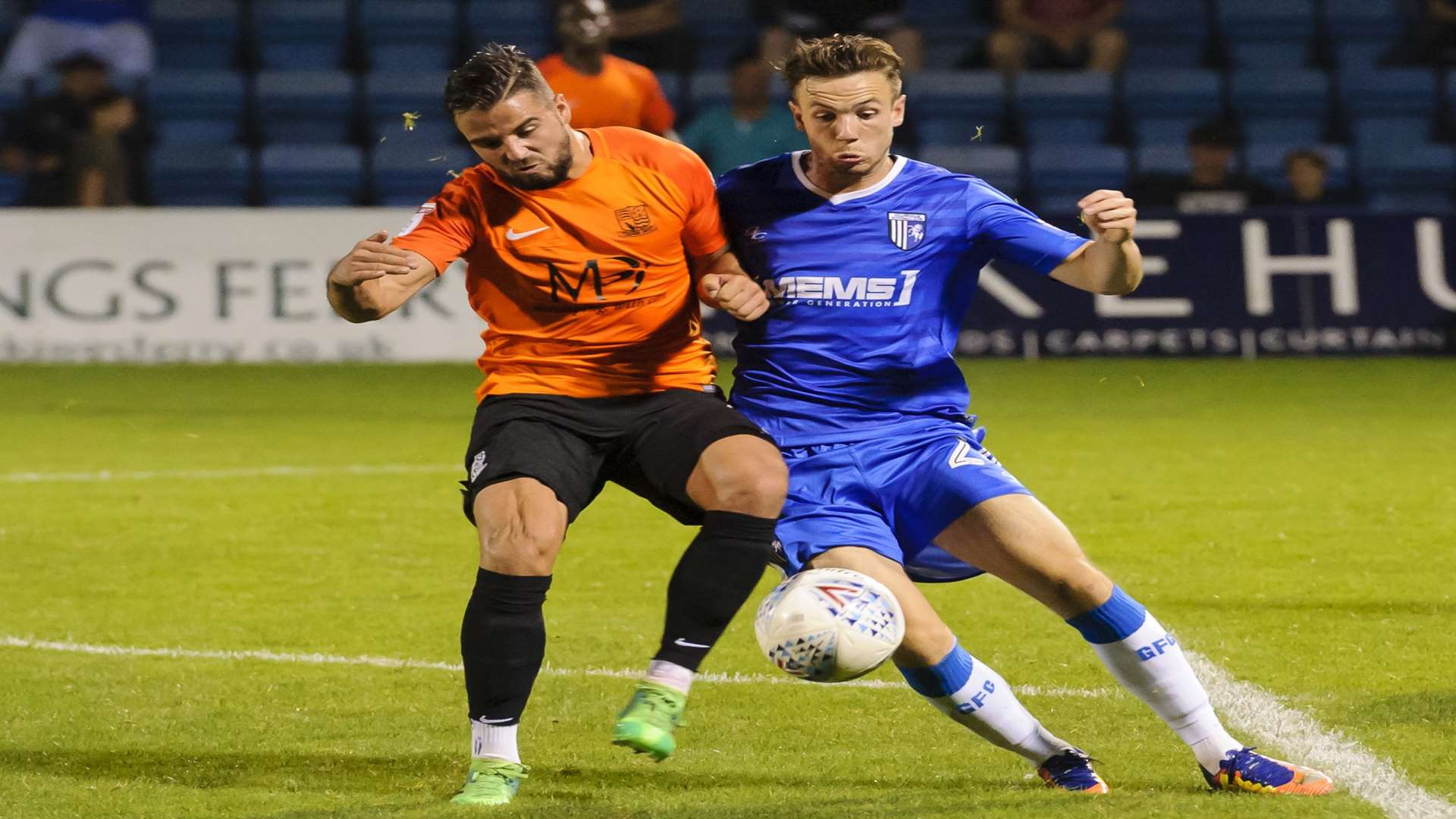 Creg Cundle gets stuck in during Gillingham's Checkatrade Trophy clash with Southend Picture: Andy Payton