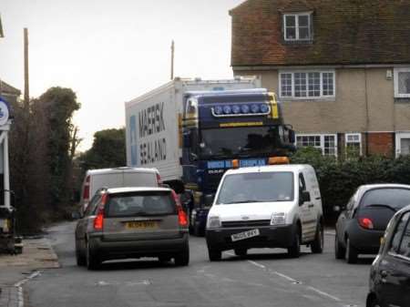 A heavy lorry in the centre of Yalding