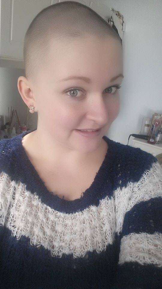 Brave Demi Rhodes has had her hair shaved off for charity.