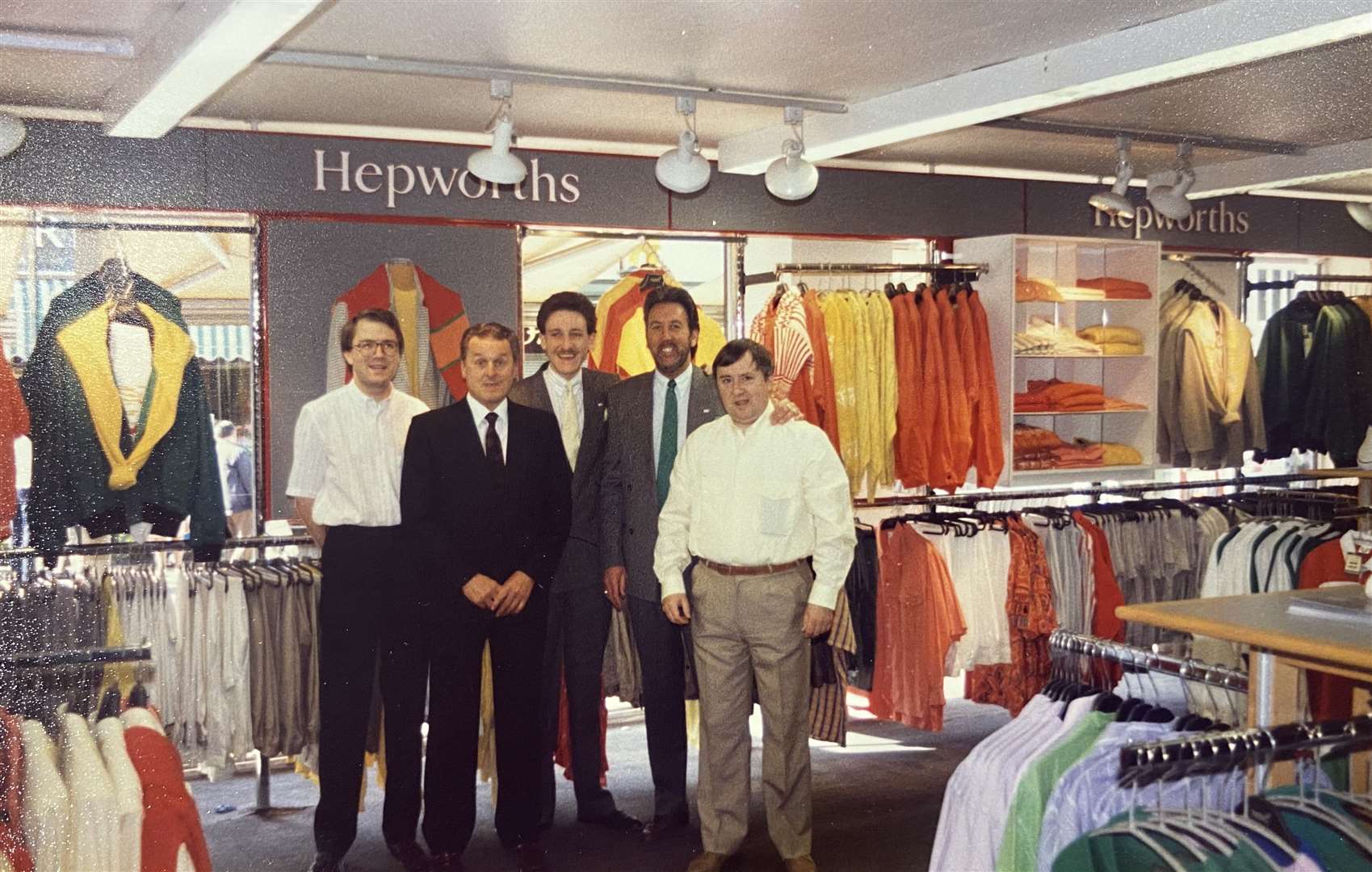 Ron Kinslow (far left) as a senior salesman at Hepworths in Week Street, Maidstone, aged 31 - picture taken in 1984