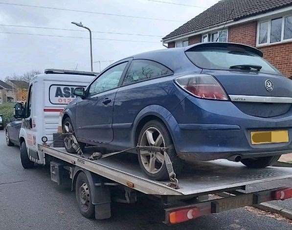 The Vauxhall Astra was stopped in Singleton yesterday evening before being seized. Picture: Kent Police